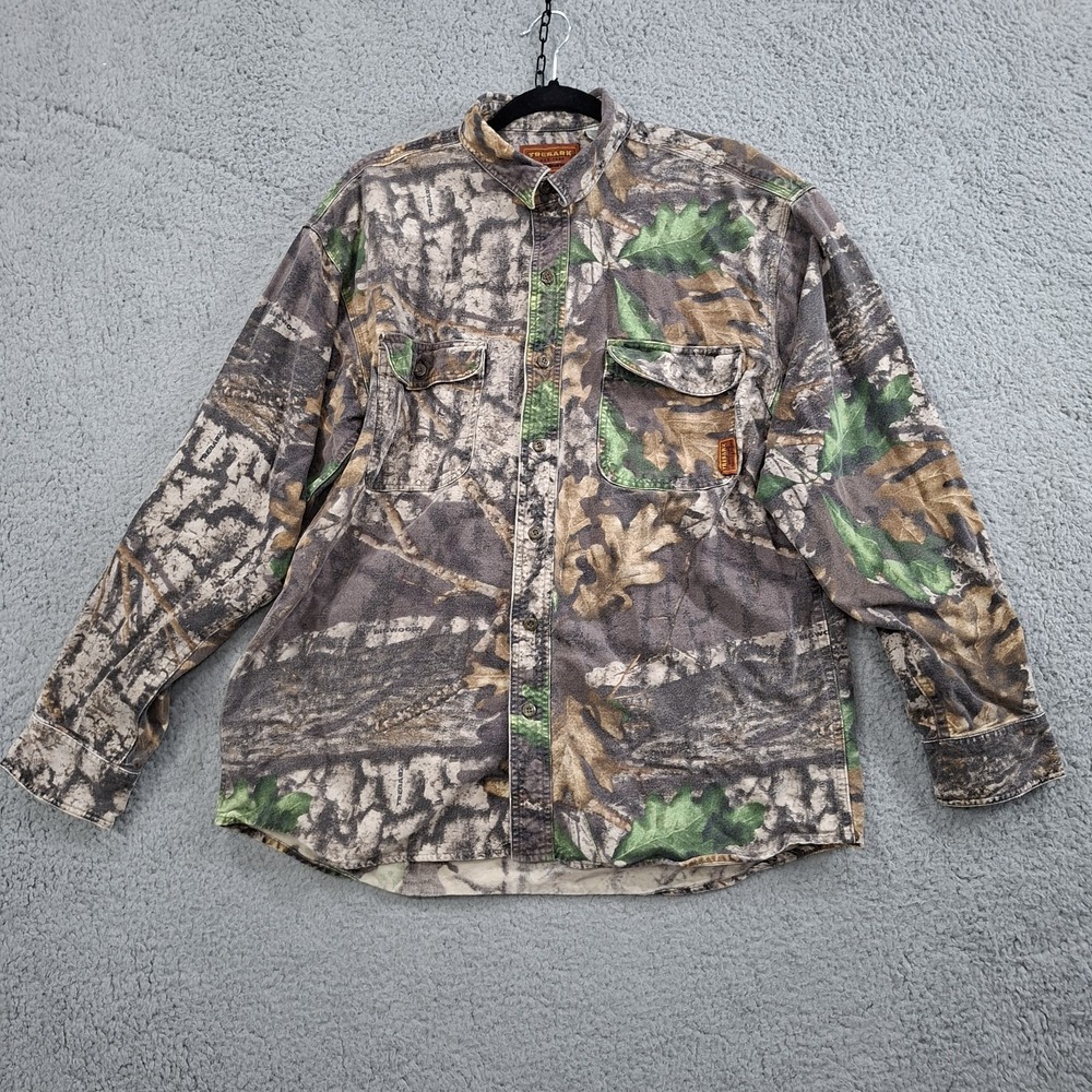 Vintage 90s Streetwear Mens L Trebark Camouflage Chamois Cloth Button Shirt
